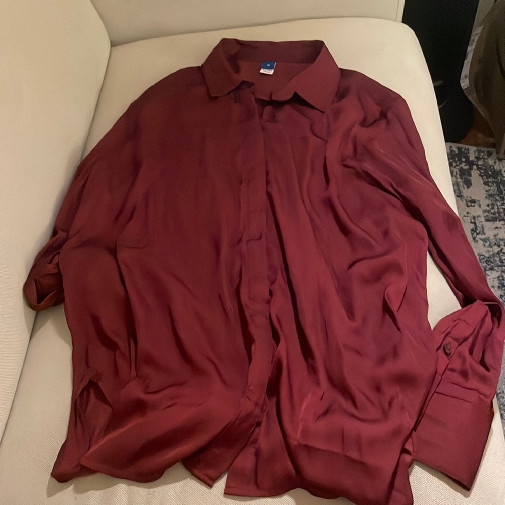 Burgundy satin button down from Old Navy